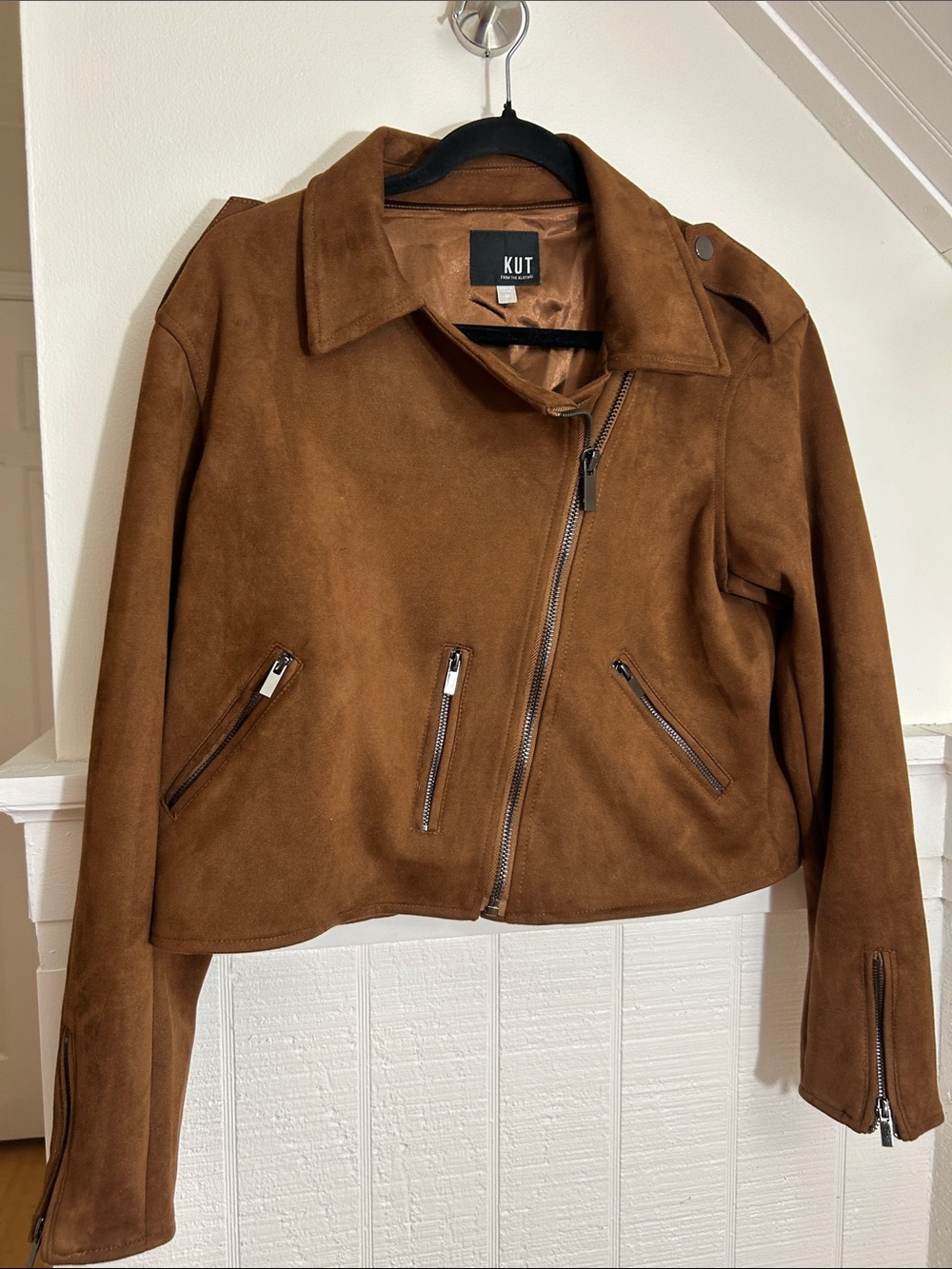 Kut From The Kloth Brown Faux Suede Moto Jacket size Medium - Picture 3 of 7